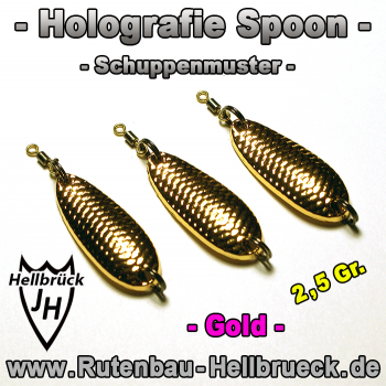3er Sparpack - Holografie-Spoon / Schuppenmuster - Gold - 2,5 Gr.